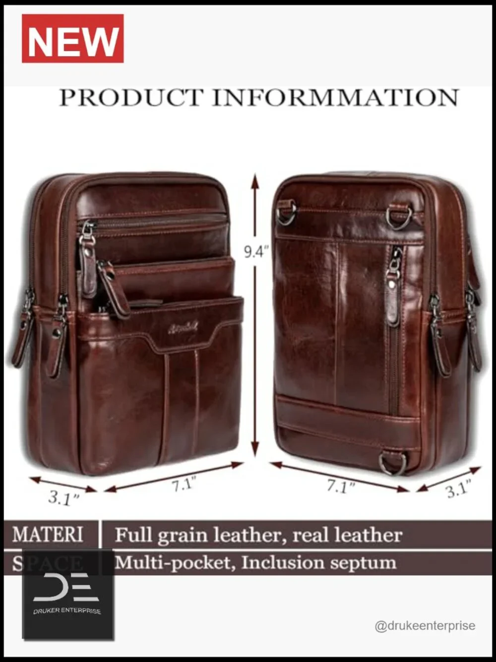 Genuine Leather Small Messenger Bag Sling Shoulder Crossbody for Men